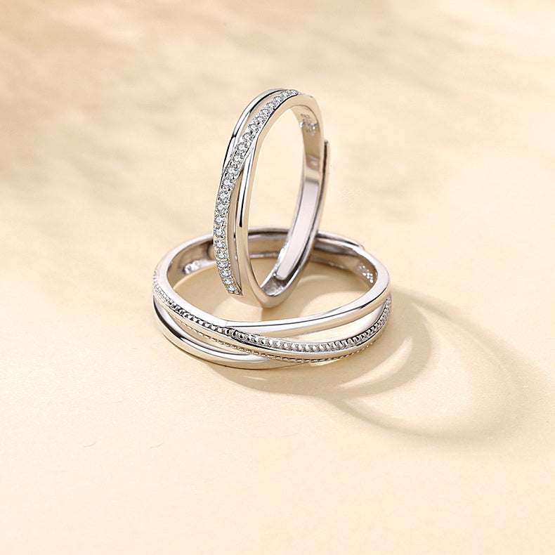 925 sterling silver couple ring - silvery