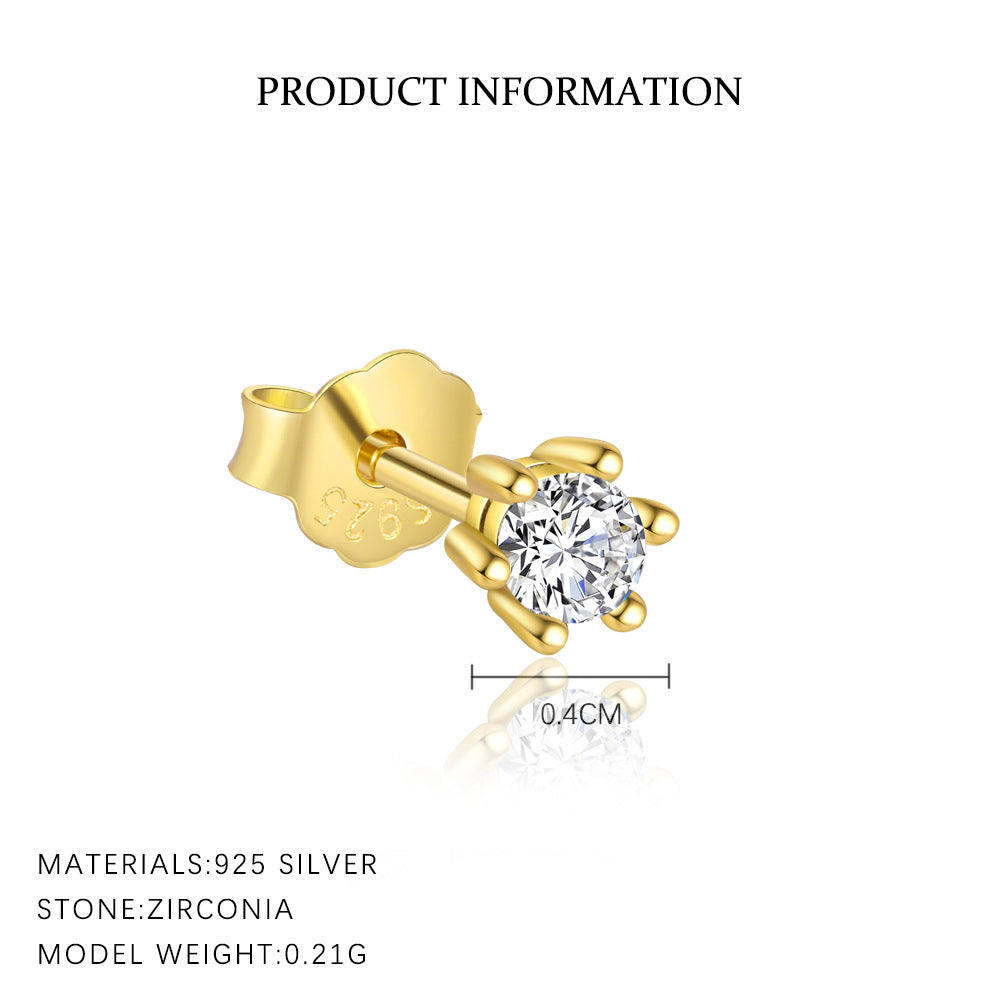 S925 Sterling Silver Geometric Zircon Stud Earrings