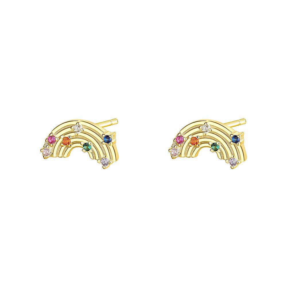 S925 Sterling Silver Small Stud Earrings with Colorful Cubic Zirconia