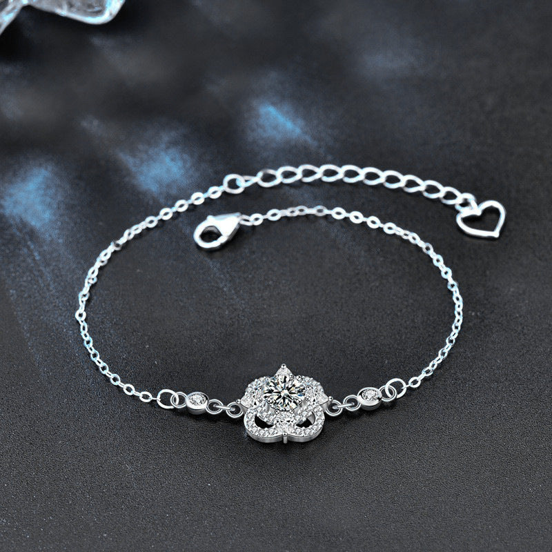 925 Sterling Silver Moissanite Four-Leaf Clover Bracelet