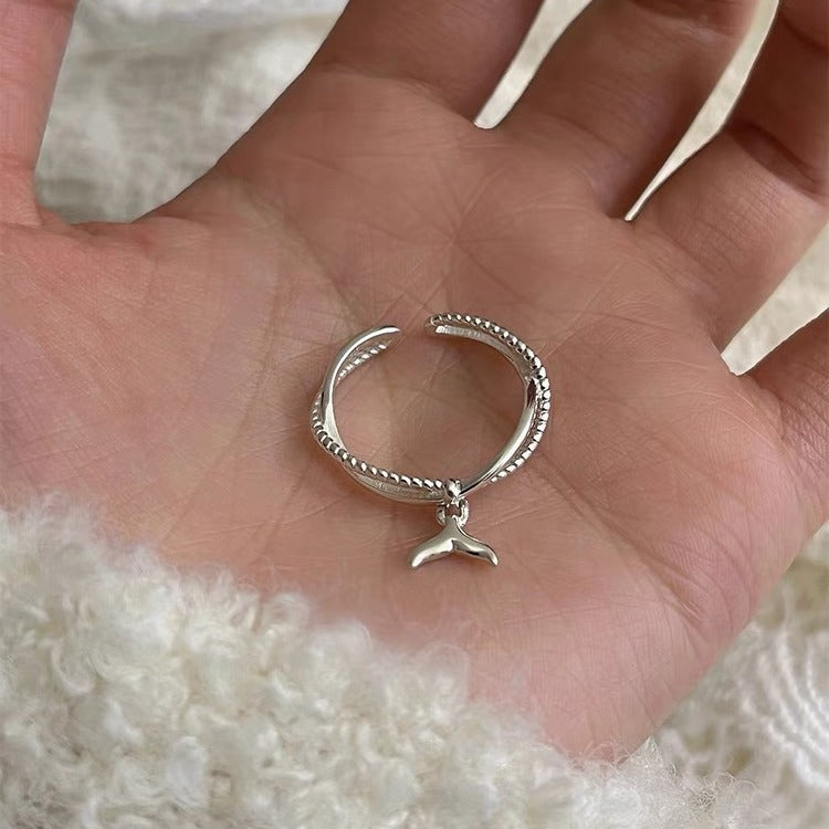 925 sterling silver fish tail pendant ring - silvery