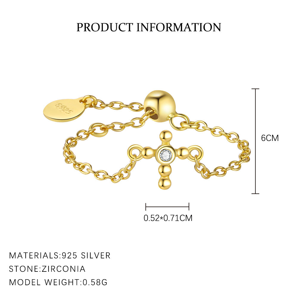 S925 Sterling Silver Chain Ring with Zirconia