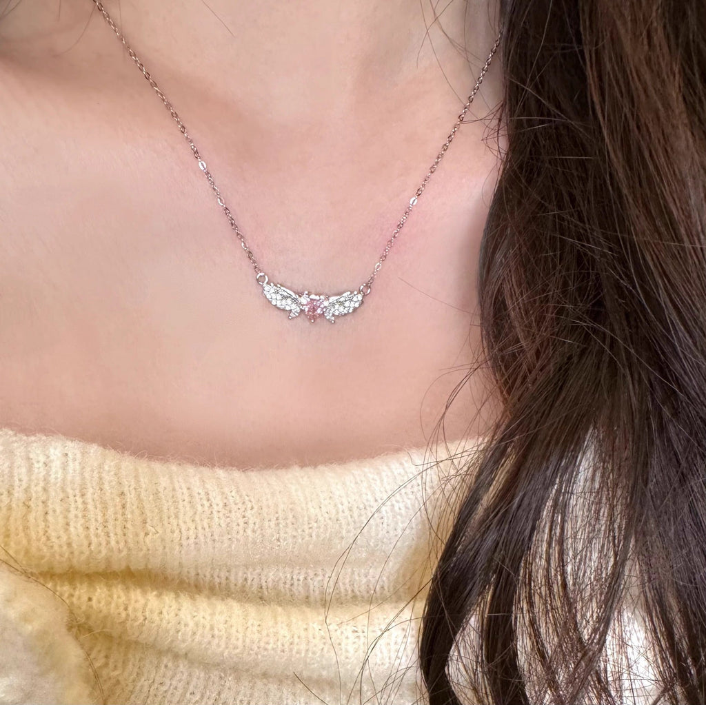 925 sterling silver angel wing pendant necklace - silvery