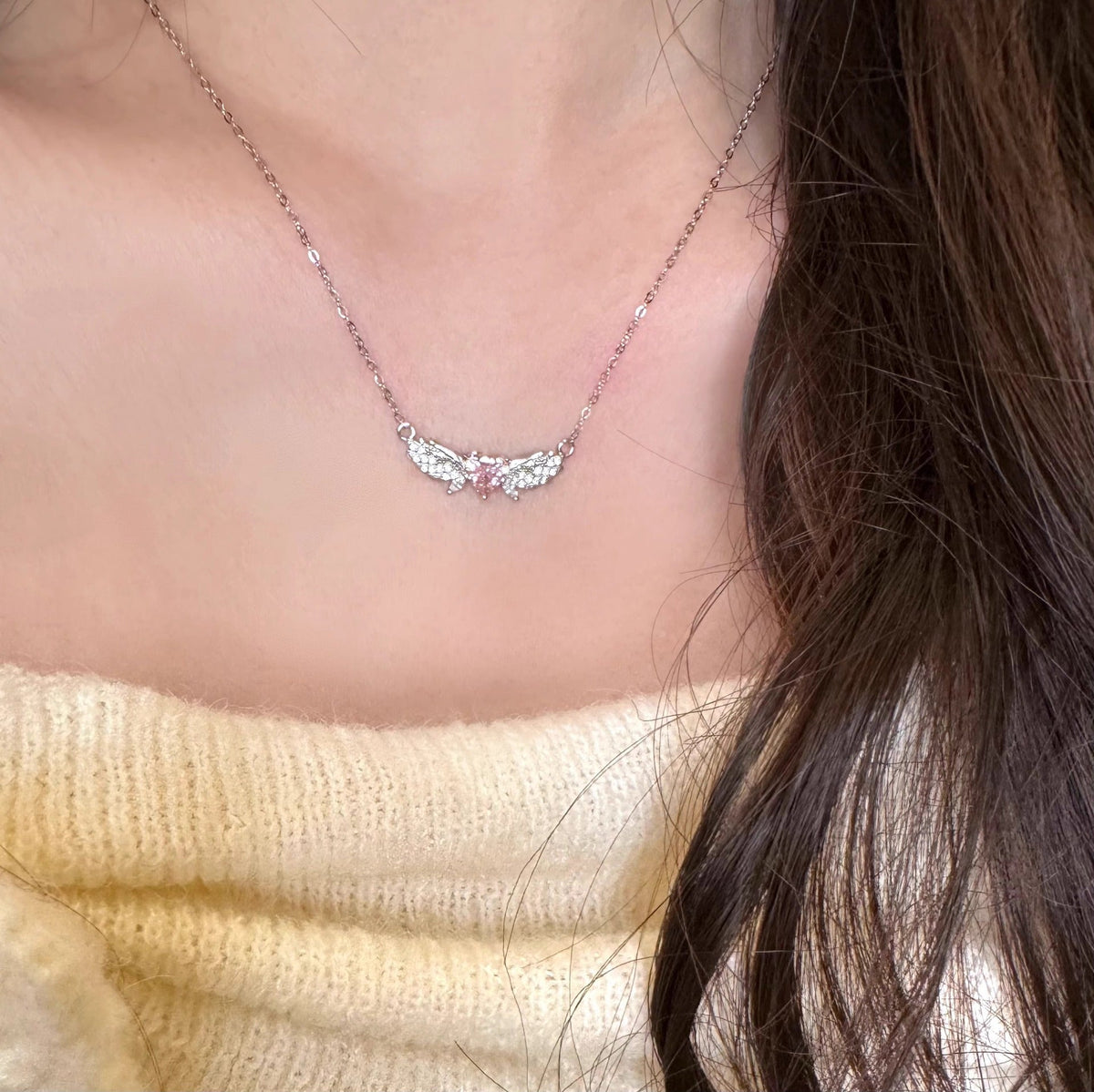 925 sterling silver angel wing pendant necklace - silvery