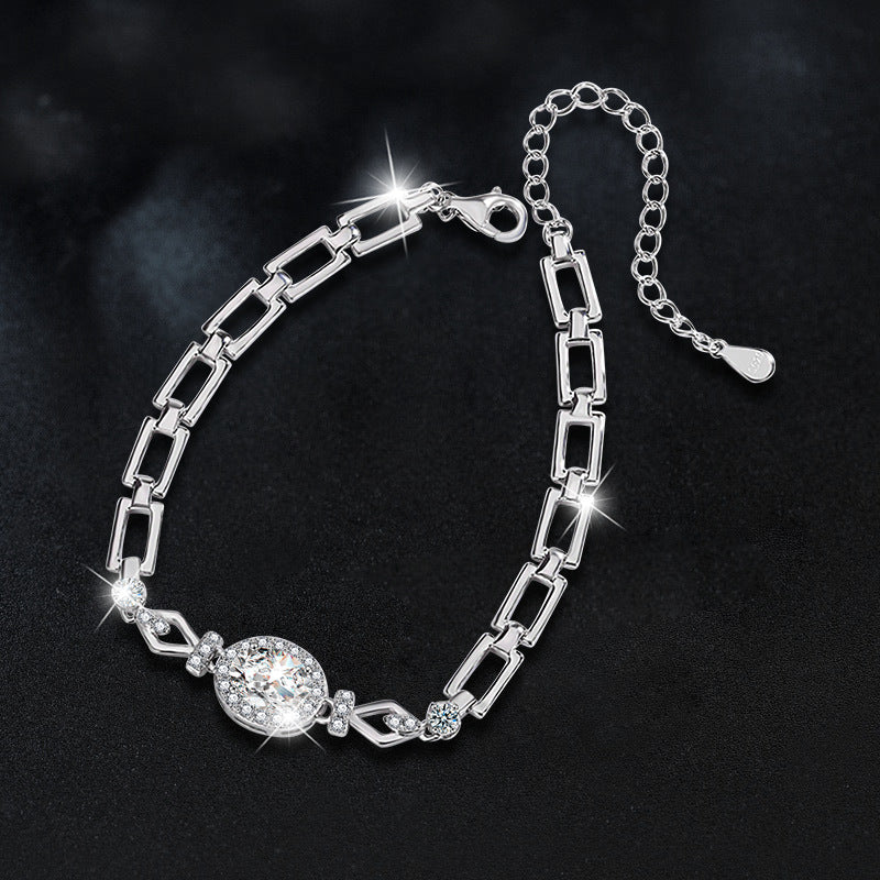S925 Sterling Silver & Moissanite Oval Bracelet