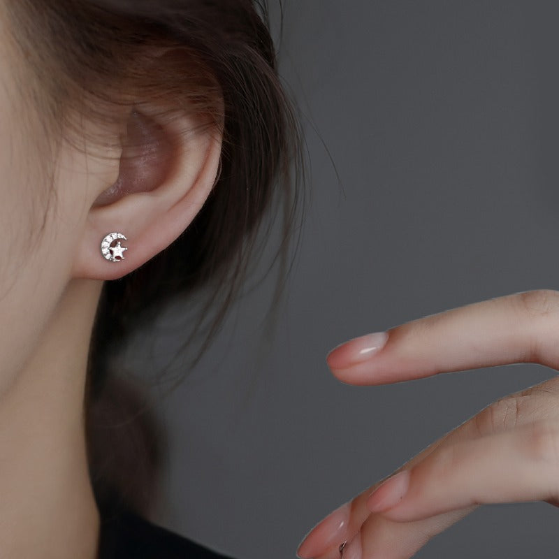 925 sterling silver star and moon earrings - silvery