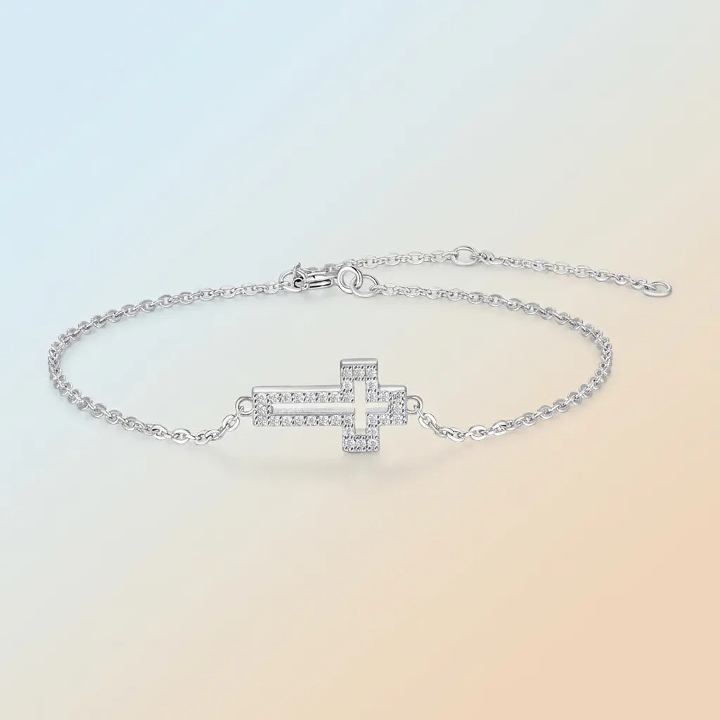S925 Sterling Silver Non-Tarnishing Moissanite Cross Bracelet