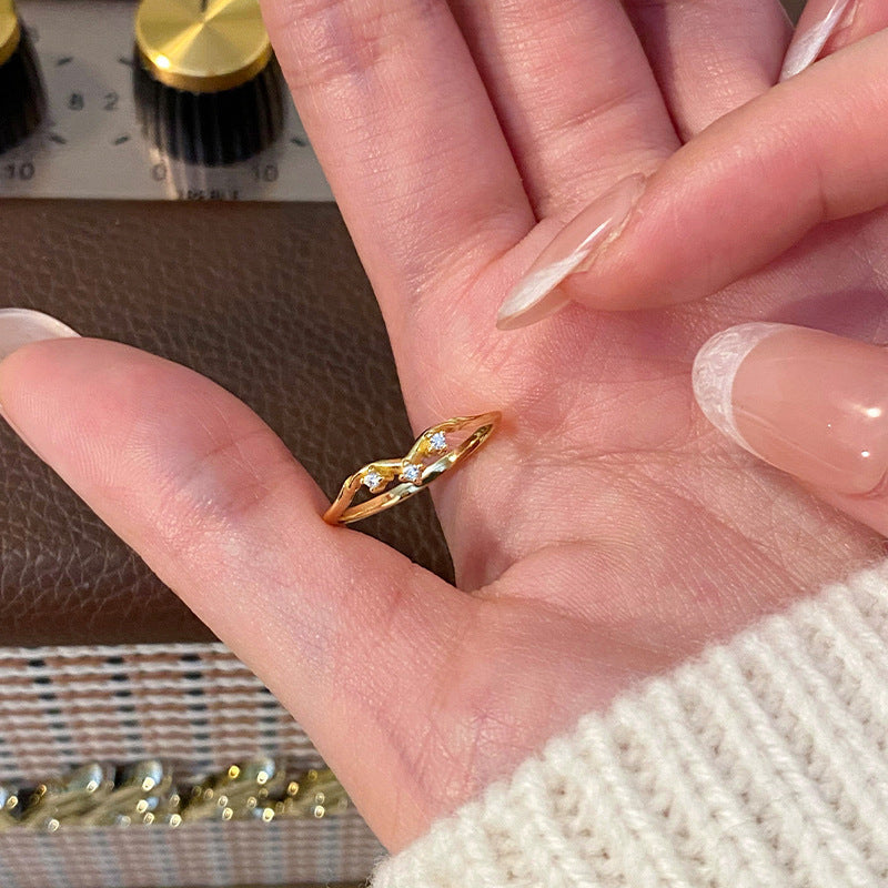 925 sterling silver inlaid sparkling zirconium ring - golden