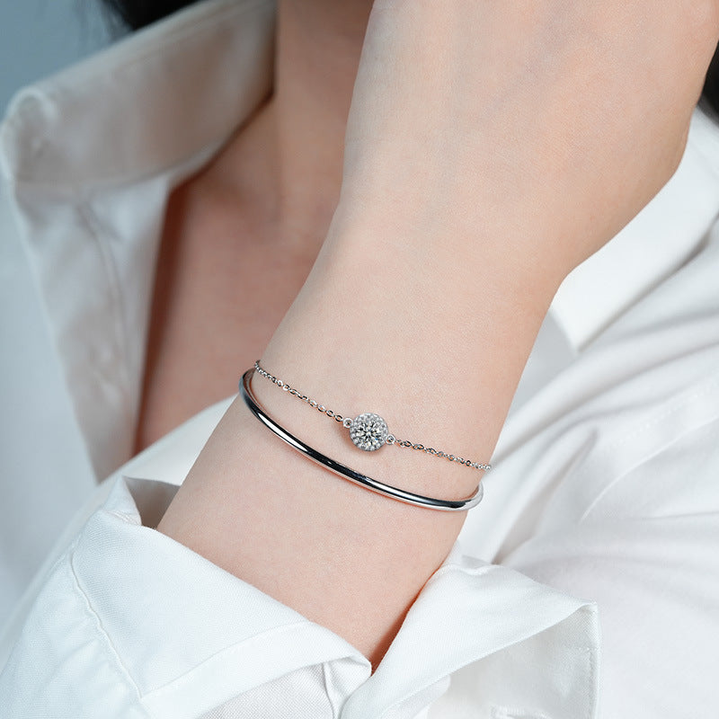 S925 silver moissanite stacked bracelet