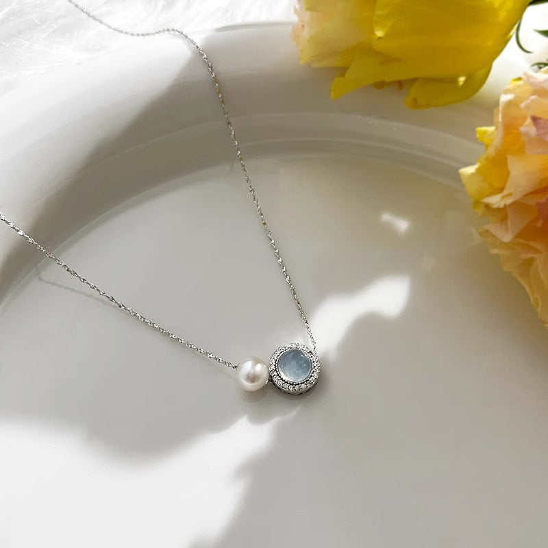 S925 Pure Silver Sea Blue Treasure Freshwater Pearl Necklace