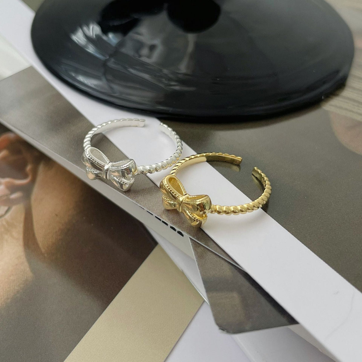 925 sterling silver bowknot opening ring