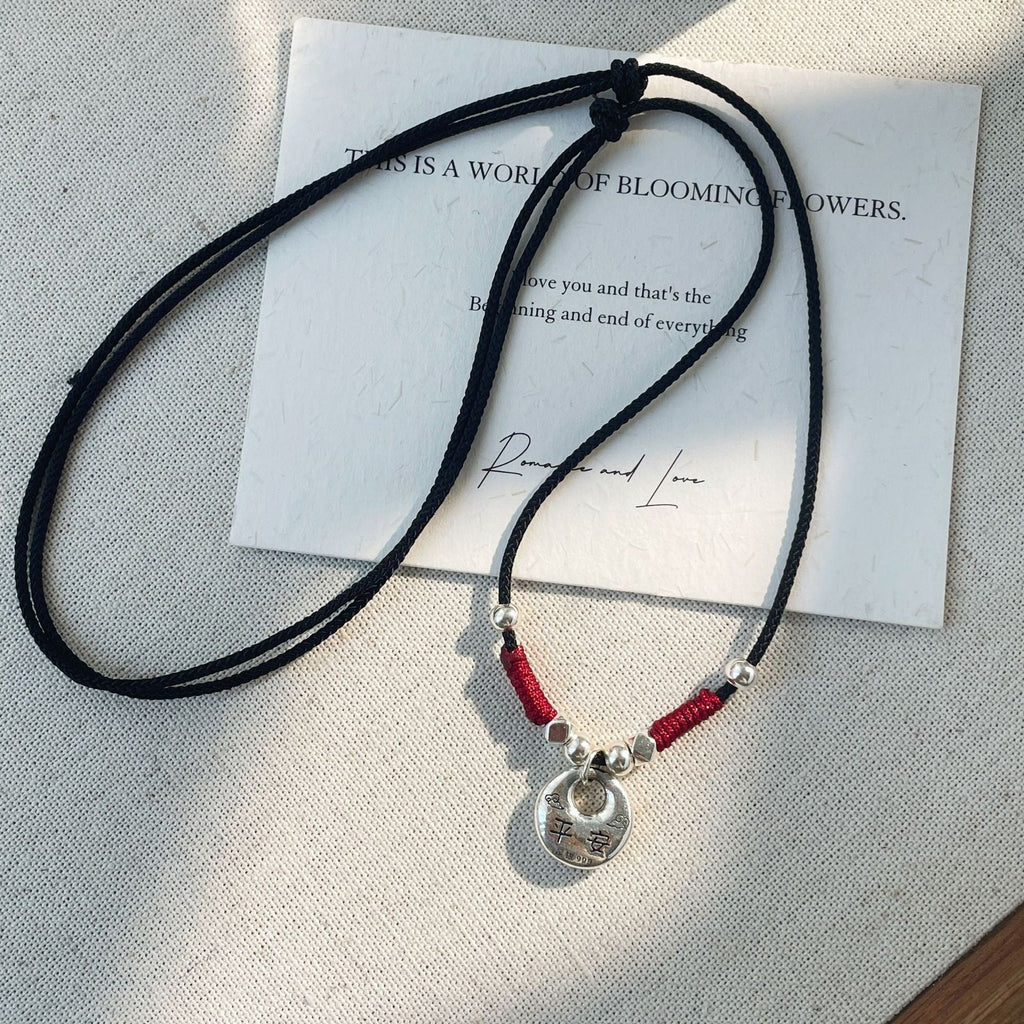 999 silver pendant hand woven rope necklace
