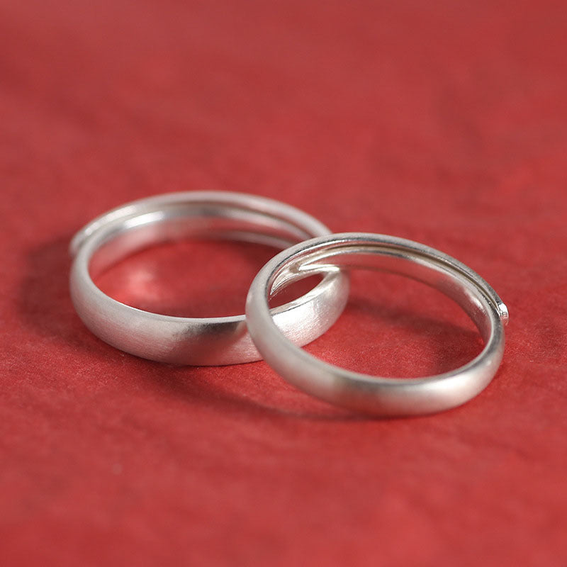 925 sterling silver frosted circle couple ring - silvery