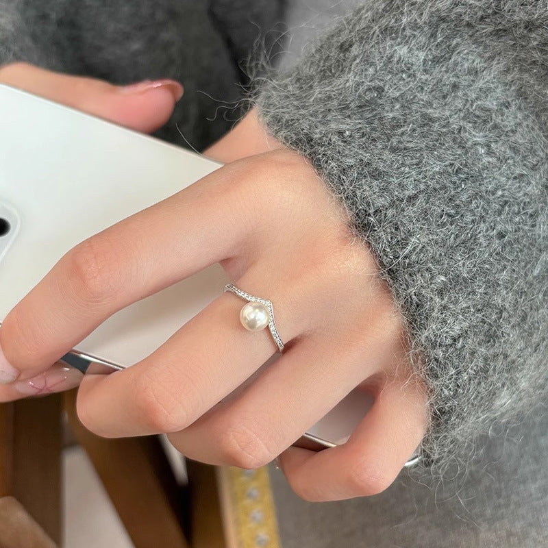 925 sterling silver pearl ring - silvery