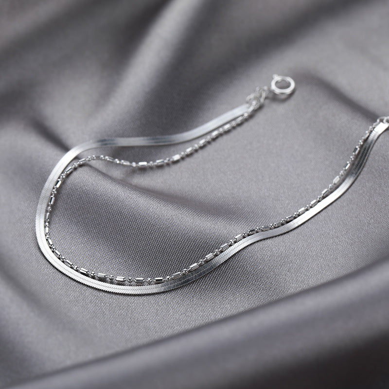 S925 sterling silver double-layer snake bone chain bracelet - silvery