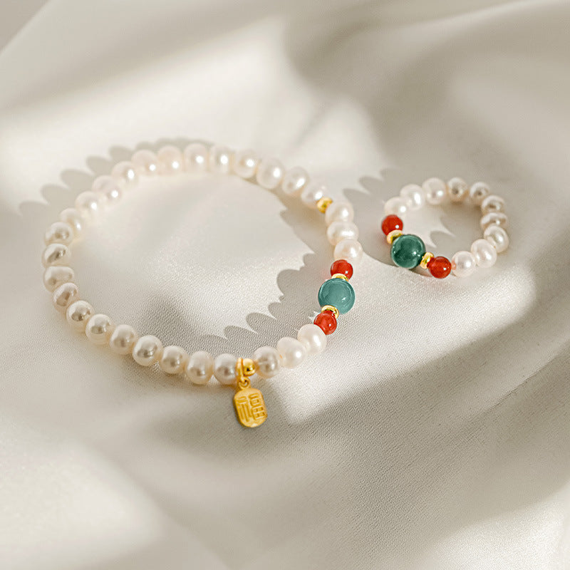 Freshwater pearl agate bead bracelet