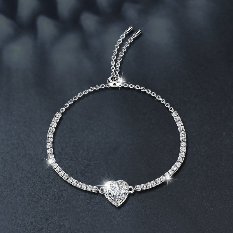 S925 Sterling Silver Moissanite Heart Bracelet