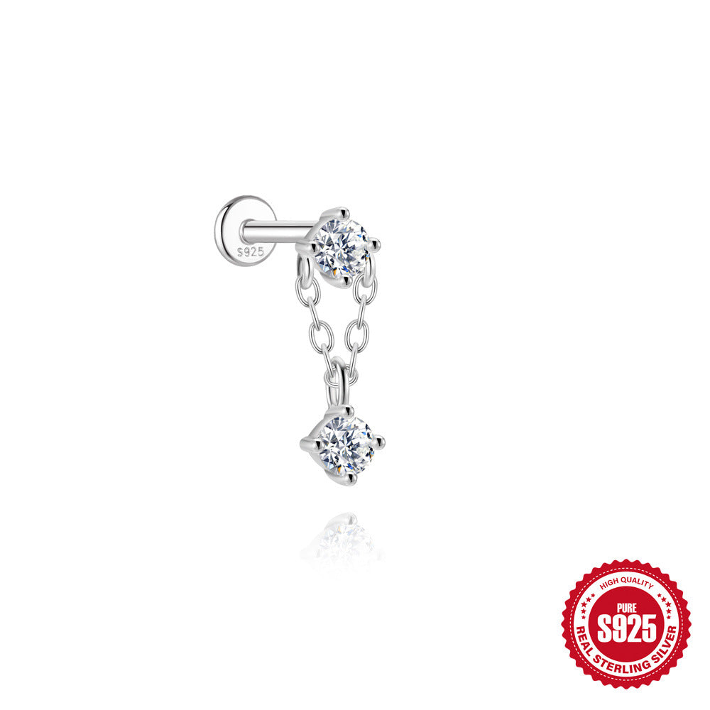 S925 Sterling Silver Square Star & Moon Moissanite Stud Earrings