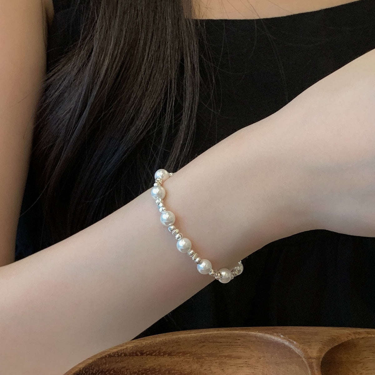 925 sterling silver pearl bracelet - silvery