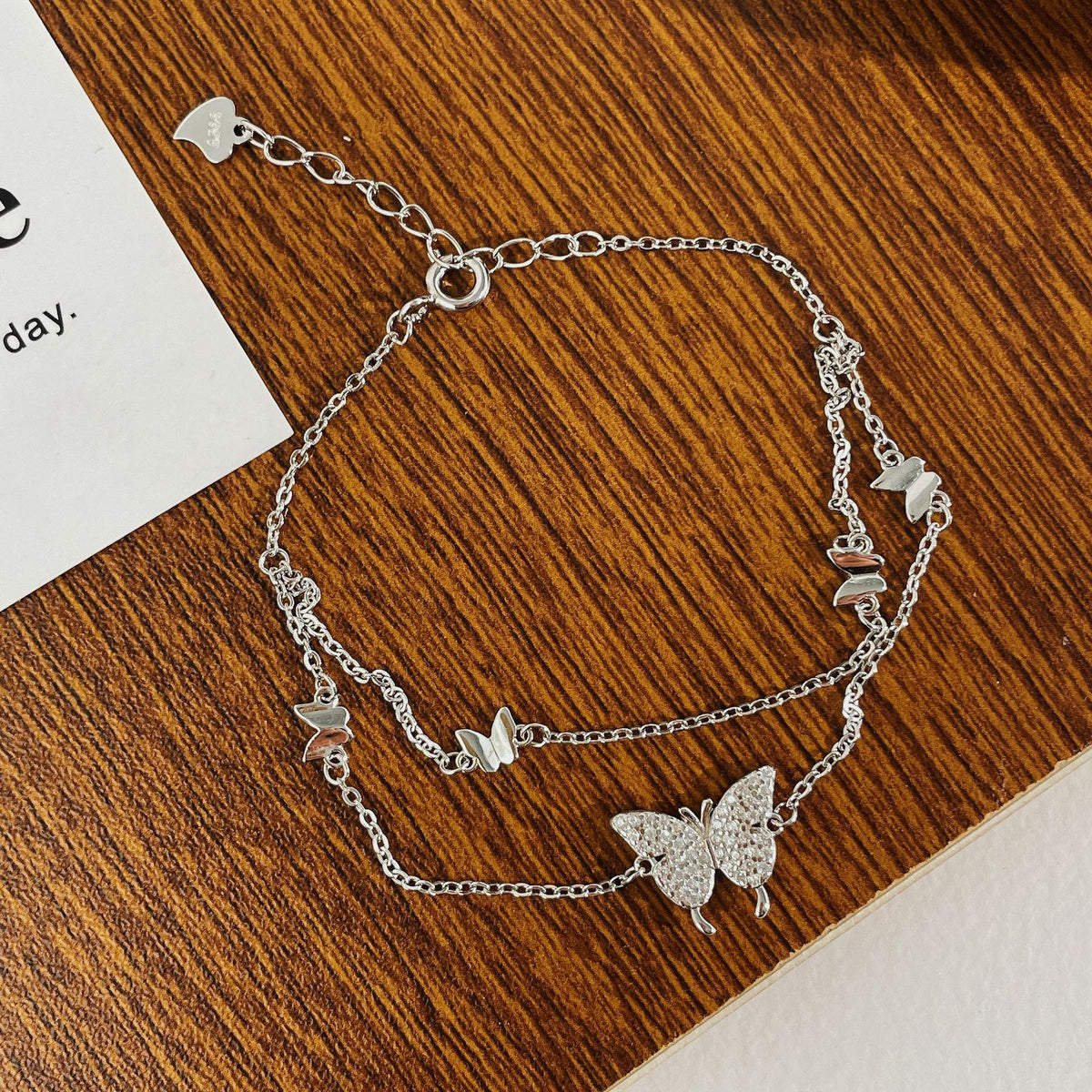 925 sterling silver double-layer butterfly bracelet - silvery