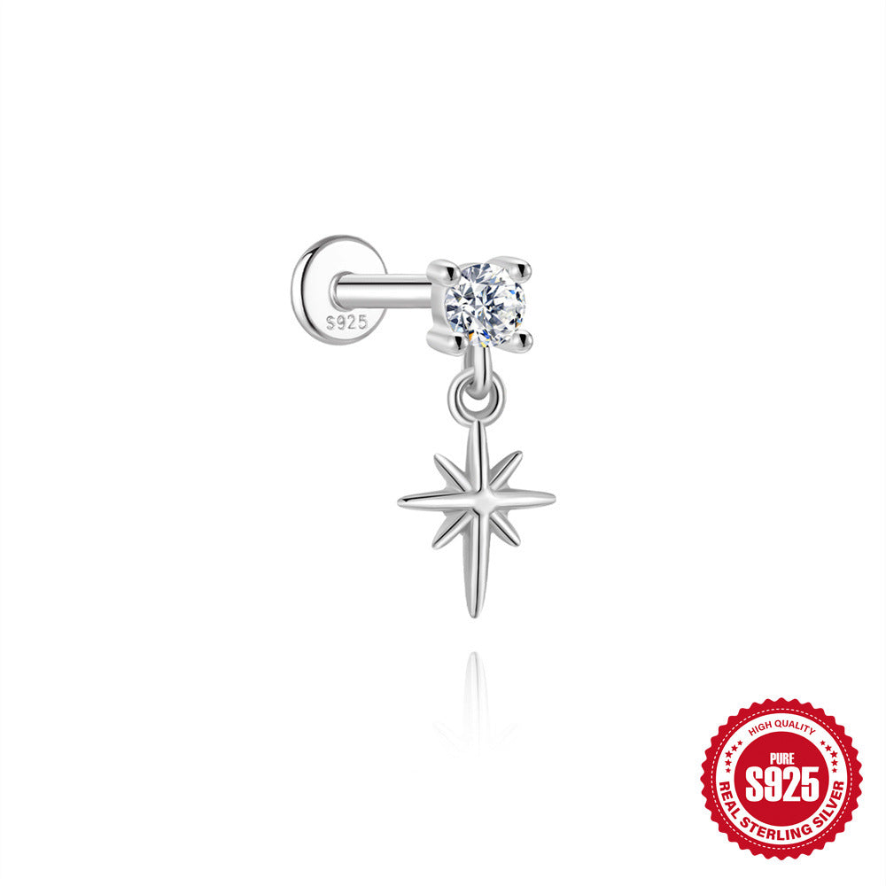 S925 Sterling Silver Hexagram Moissanite Threaded Cartilage Stud Earring