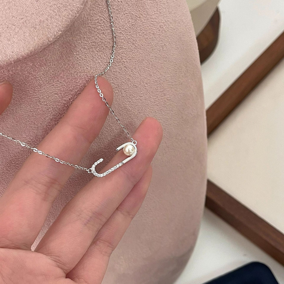 S925 sterling silver paperclip pendant necklace - silvery