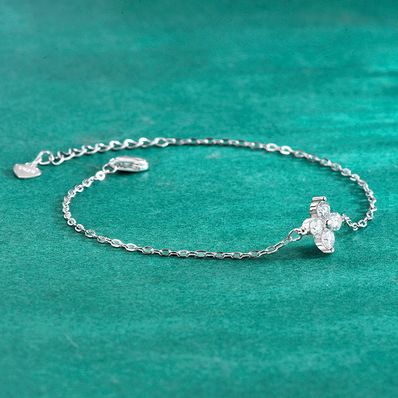 S925 Sterling Silver Four-Leaf Clover Moissanite Bracelet