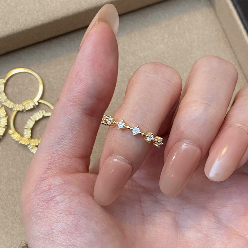 S925 sterling silver sparkling zirconium ring - golden