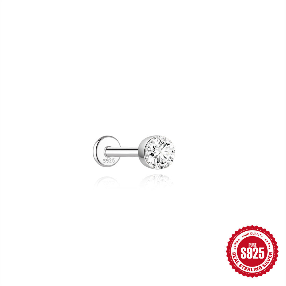 S925 Sterling Silver Moissanite Threaded Cartilage Stud