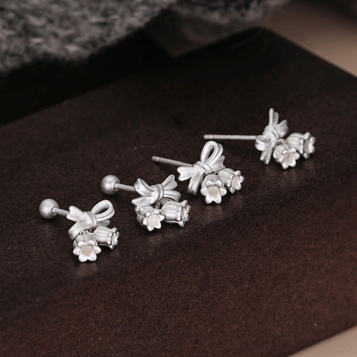 S925 pure silver bell orchid bow earrings