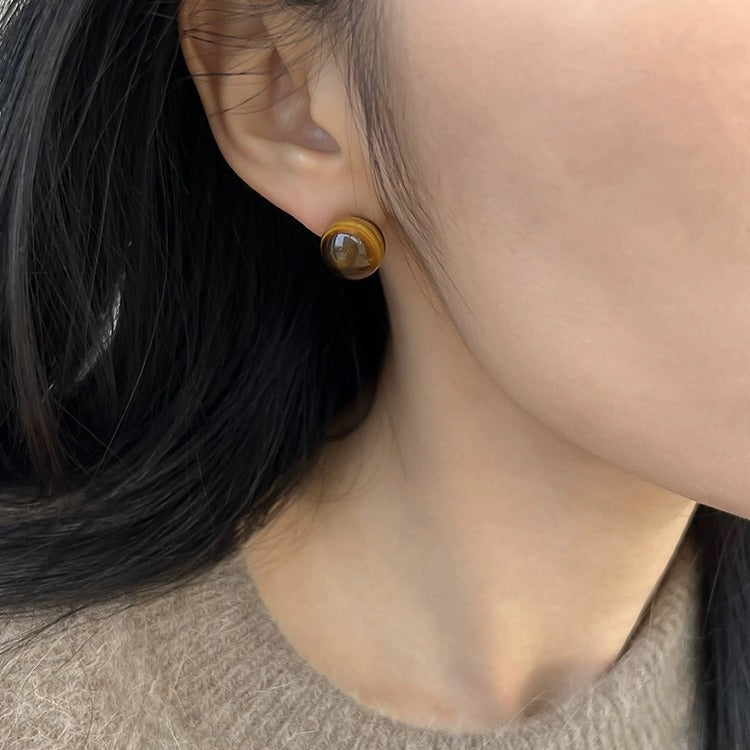 925 sterling silver tiger eye stone earrings - golden