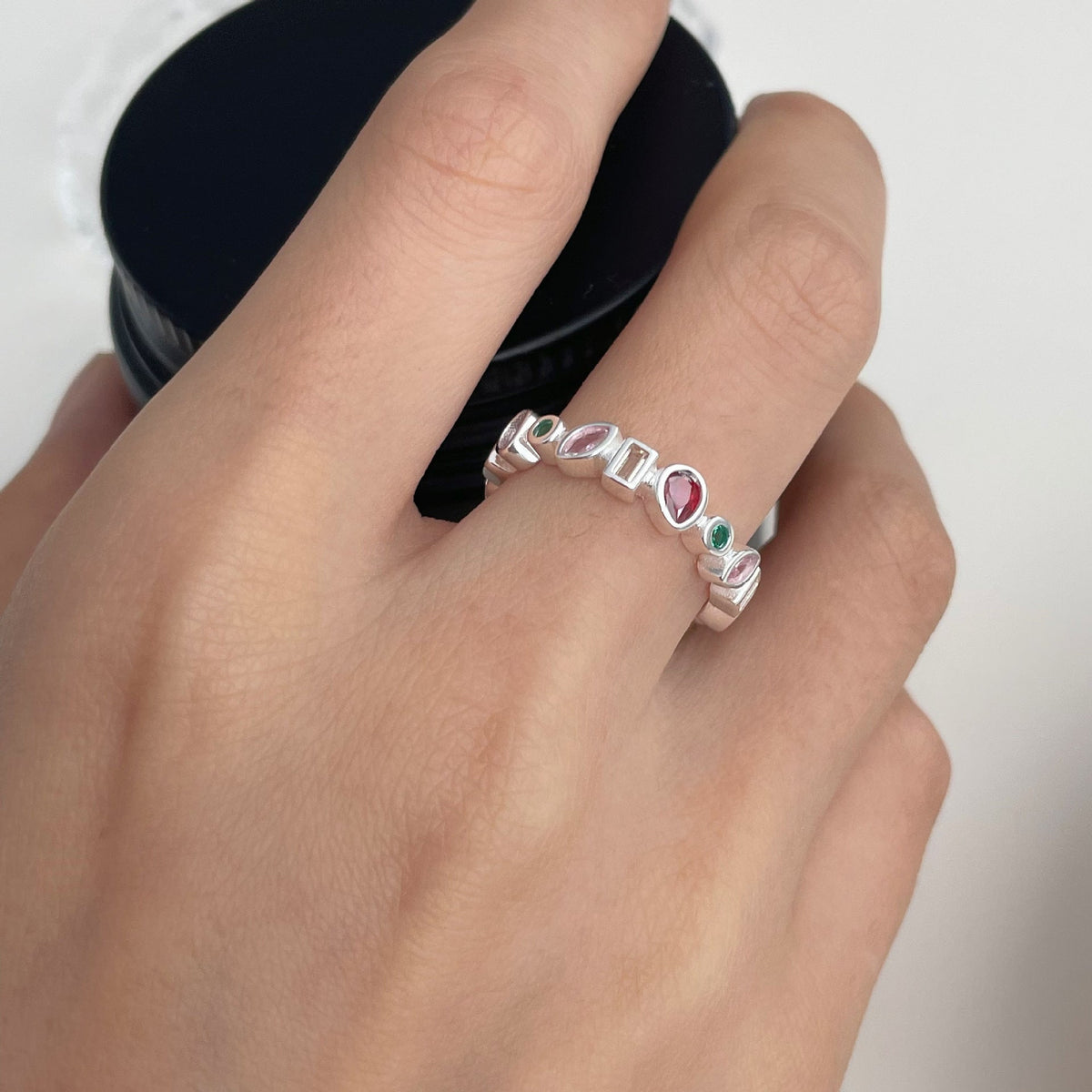 925 sterling silver irregular colored zircon ring