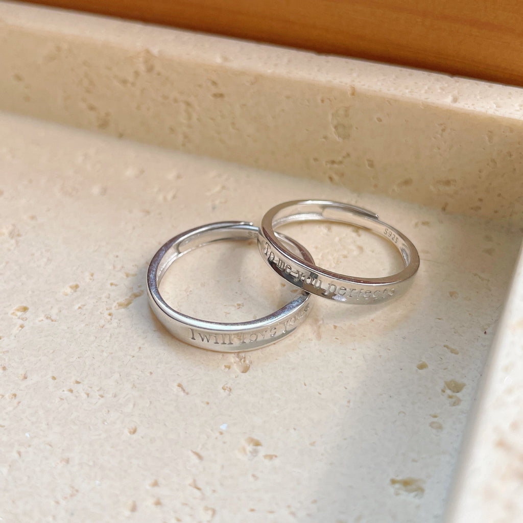 S925 sterling silver couple ring - silvery