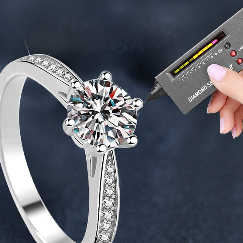 925 Sterling Silver Moissanite Six-Prong Diamond Ring