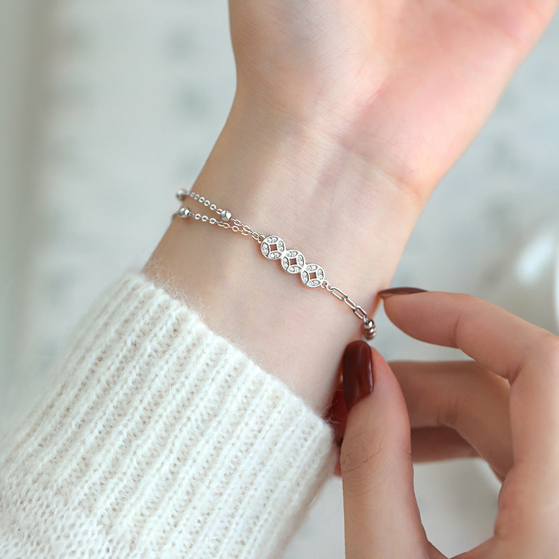 925 pure silver coin pendant, paired with zircon bracelet