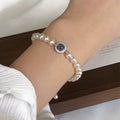 S925 sterling silver imitation pearl aquamarine bracelet