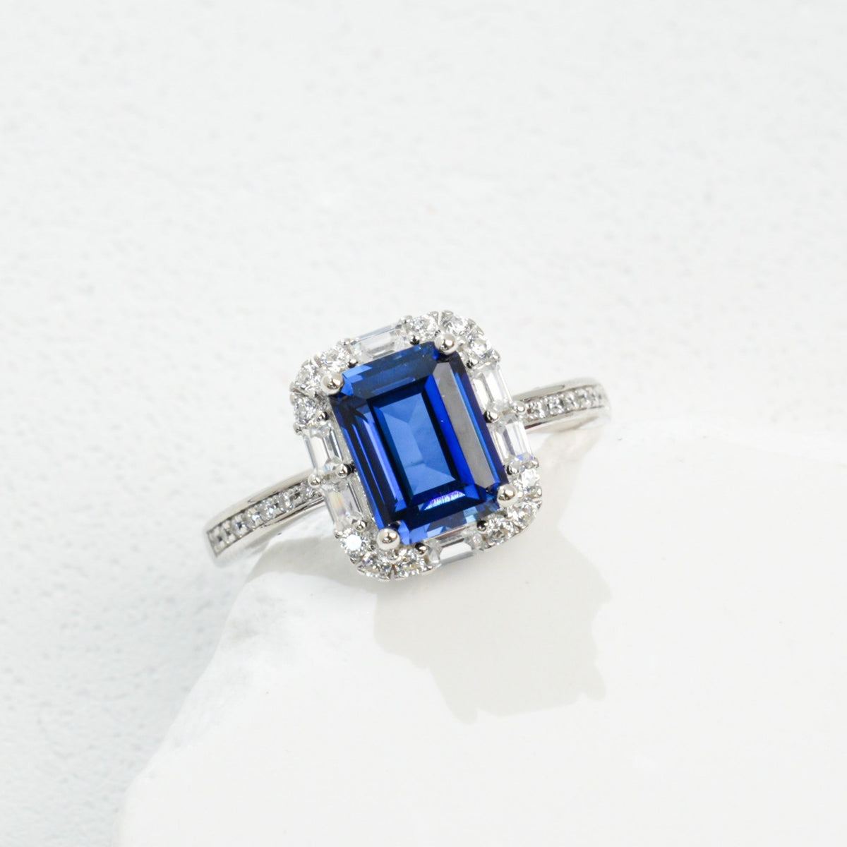 S925 Silver Adjustable Open Ring Set with Lab-Grown Colored Gemstone and Moissanite