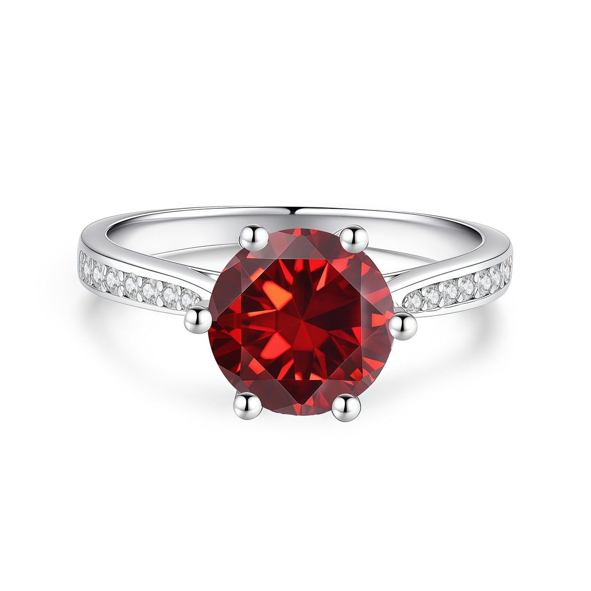 S925 Silver Six-Prong Ring with Colored Moissanite