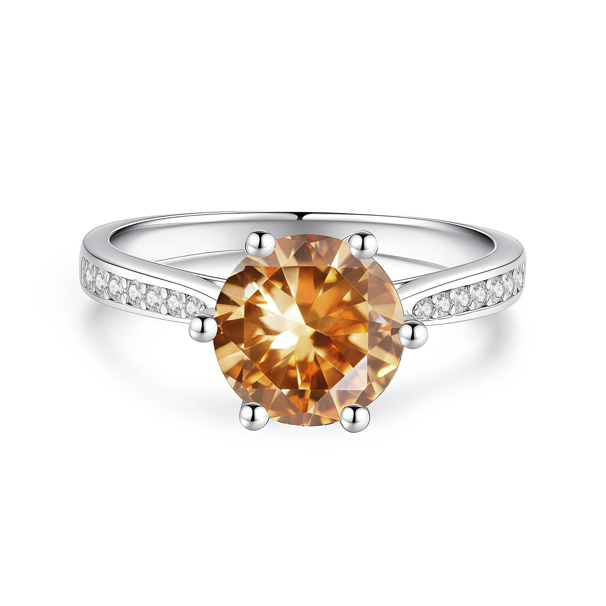 S925 Silver Six-Prong Ring with Colored Moissanite