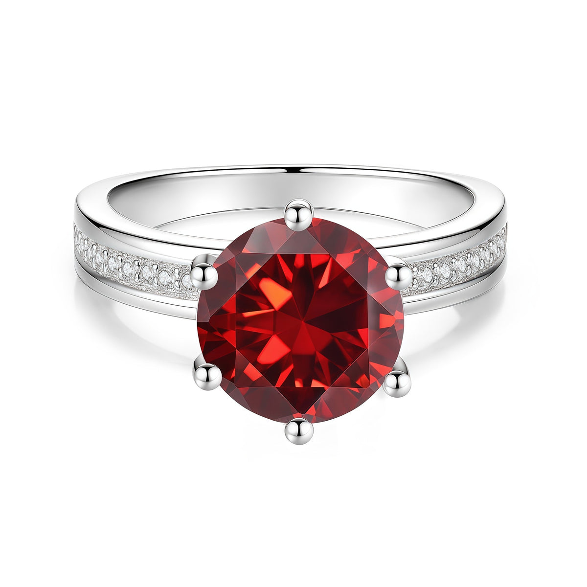 S925 Sterling Silver Six-Prong Round Colored Moissanite Ring