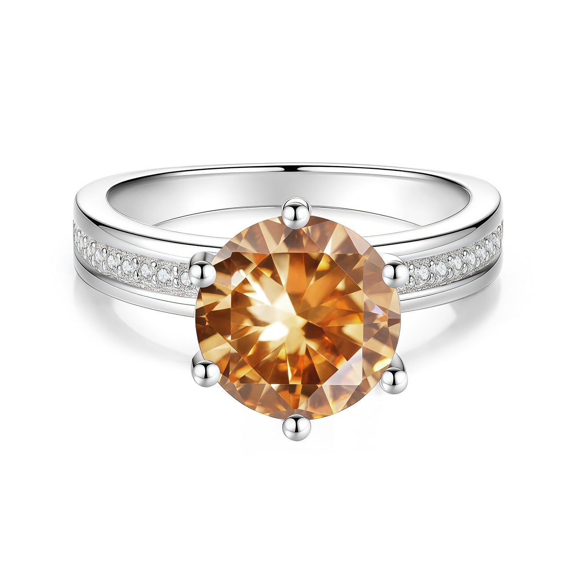 S925 Sterling Silver Six-Prong Round Colored Moissanite Ring