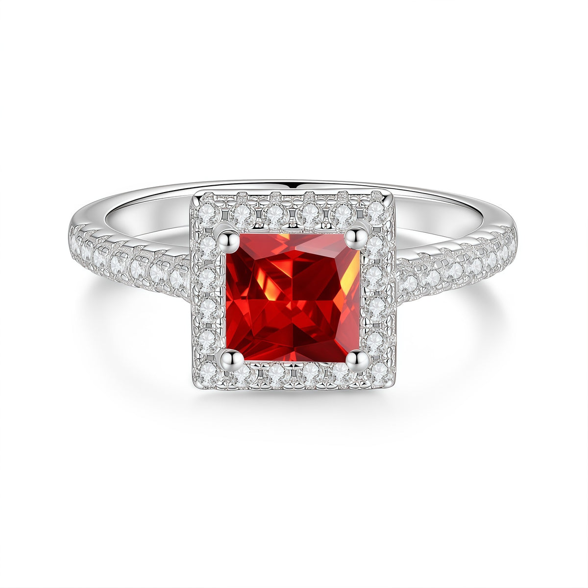 S925 Sterling Silver Square-Cut Colored Moissanite Ring