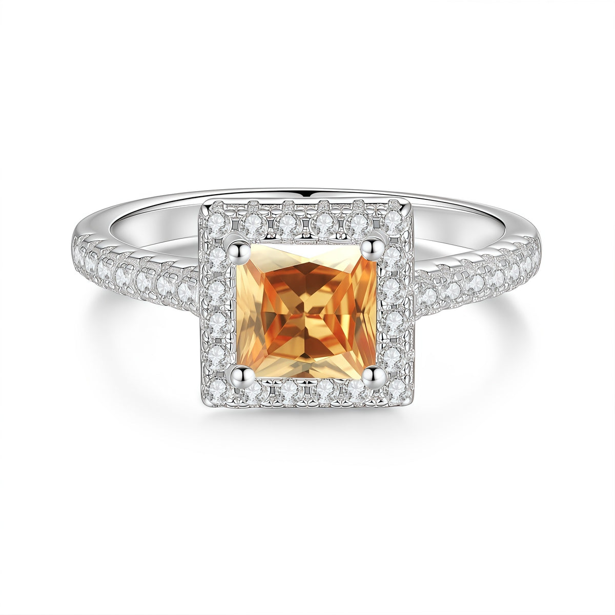 S925 Sterling Silver Square-Cut Colored Moissanite Ring