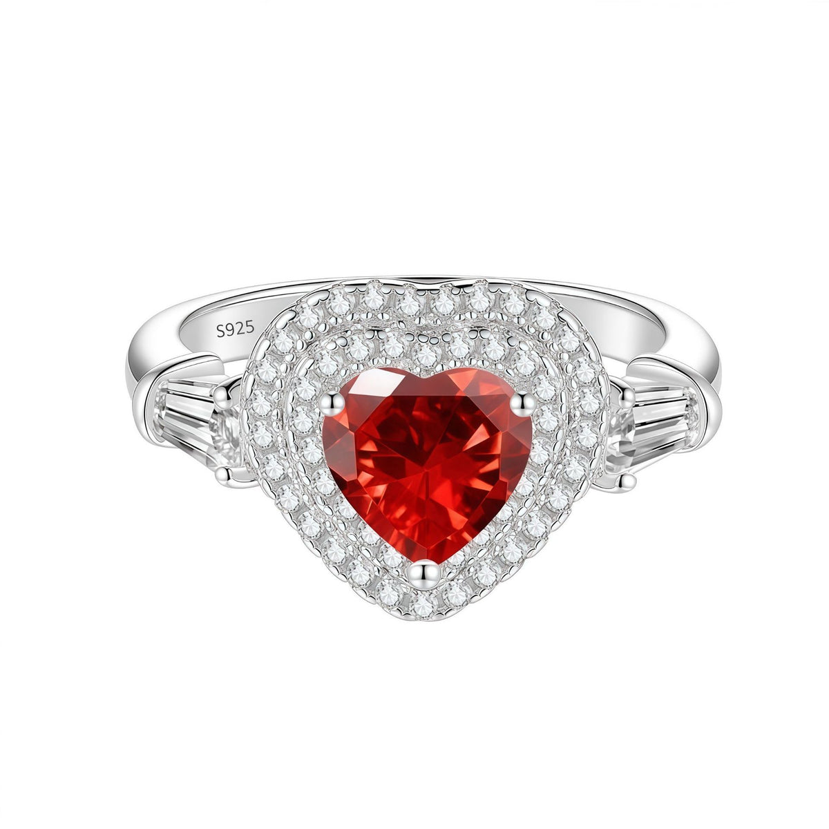 S925 Silver Heart-Shaped Ring with Colored Moissanite