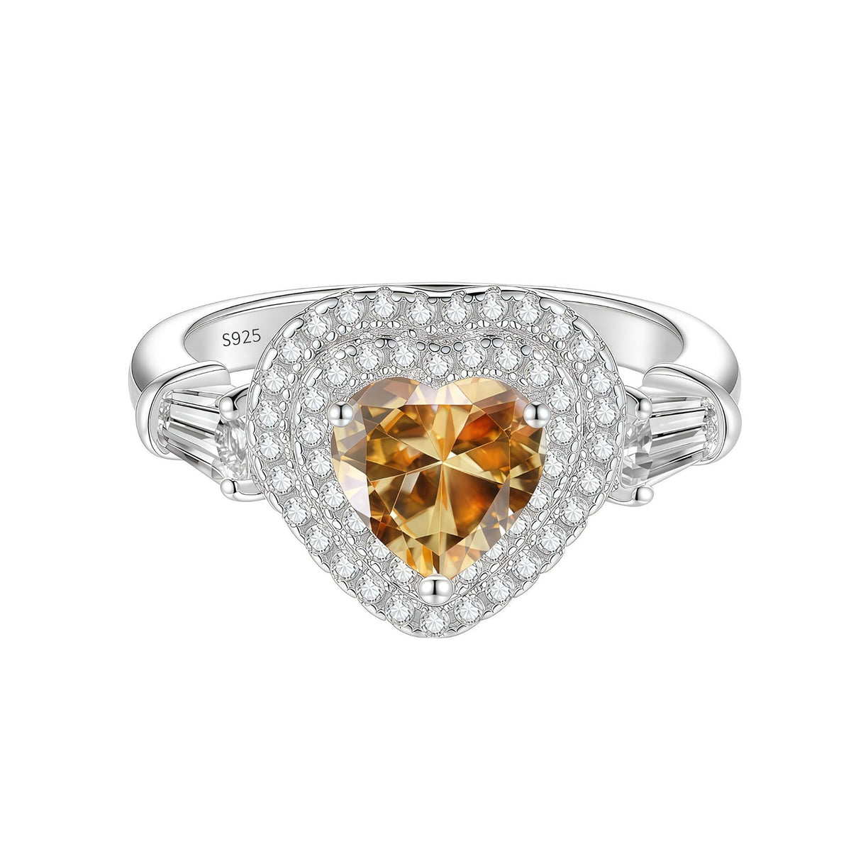 S925 Silver Heart-Shaped Ring with Colored Moissanite