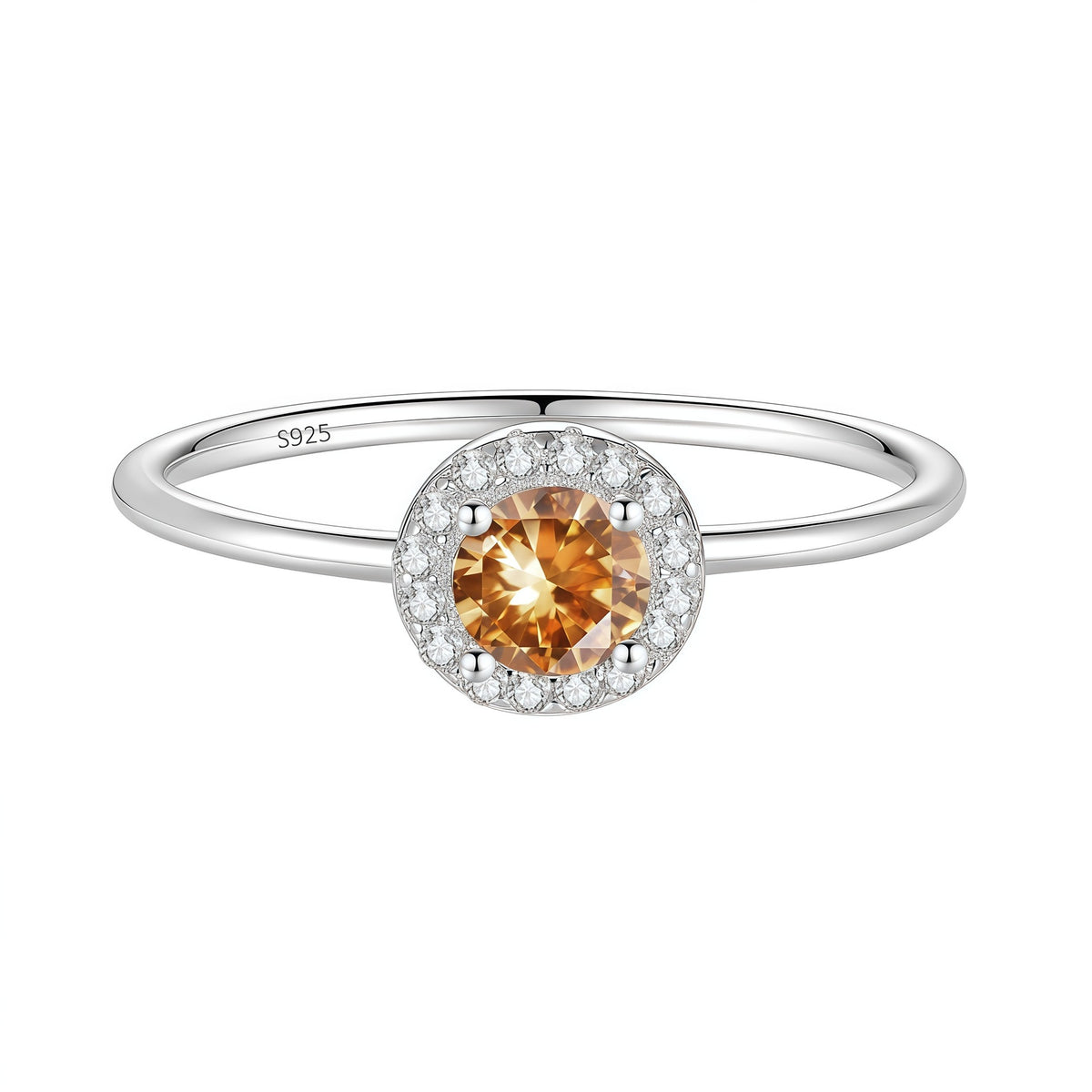 S925 Silver Round Ring with Colored Moissanite