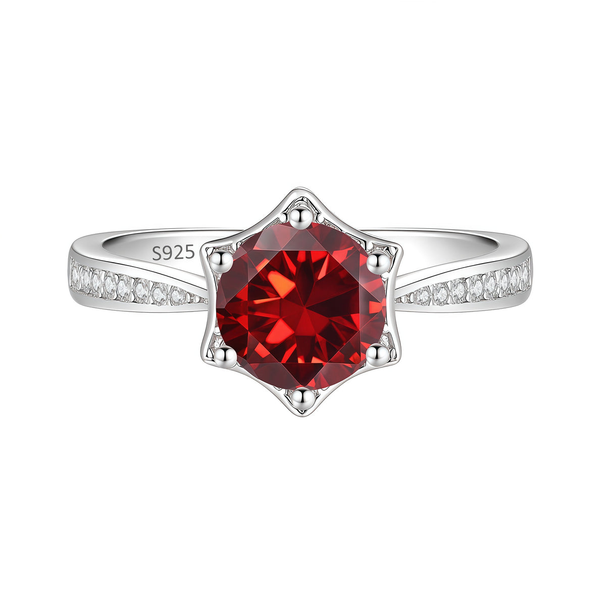 S925 Silver Hexagram Ring with Colorful Moissanite