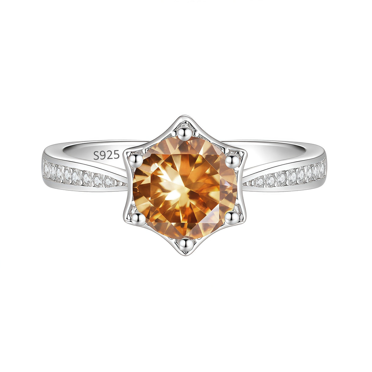 S925 Silver Hexagram Ring with Colorful Moissanite