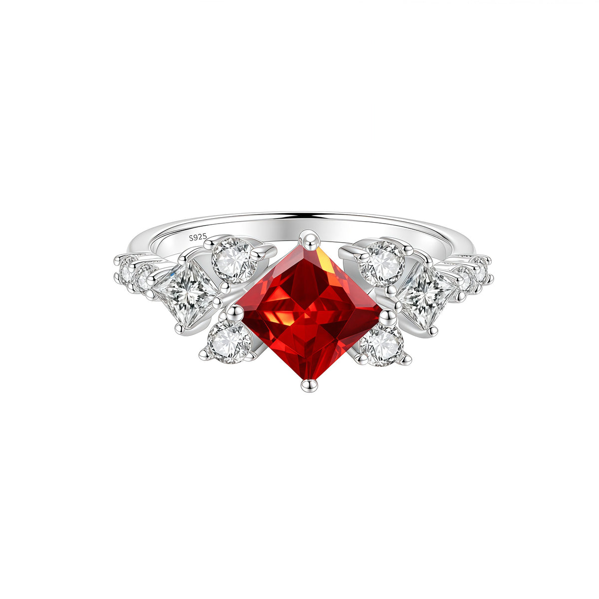S925 Silver Ring with Colorful Square Moissanite