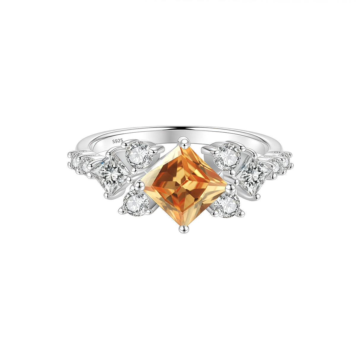 S925 Silver Ring with Colorful Square Moissanite